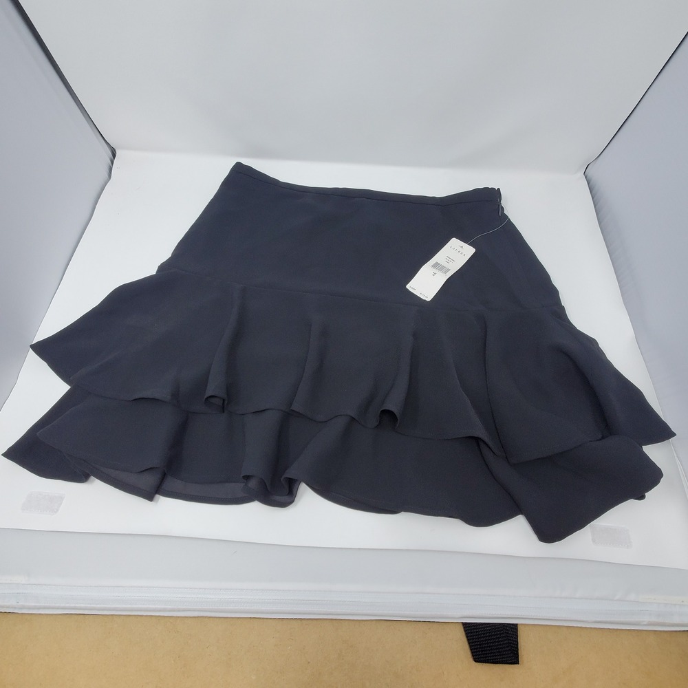 Lauren Ralph Lauren Skirt Womens 10 Tiered Ruffle Black Lined Side Zip NEW